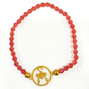Bracelet Verre de Murano Rouge Perles Facettées Coniques Signe Astro Scorpion Doré