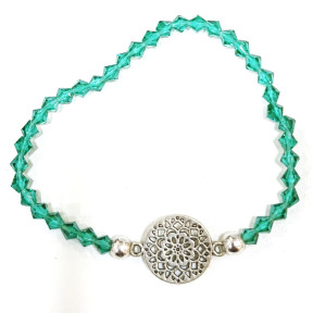 Bracelet Verre de Murano Vert Perles Facettées Coniques Insert Rosace