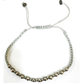 Bracelet Billes d'Acier sur Cordon Gris Réglable