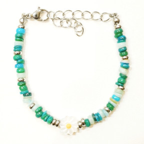 Bracelet Multipierres Nacre Enfant avec Pâquerette Acier 13 + 5 cm