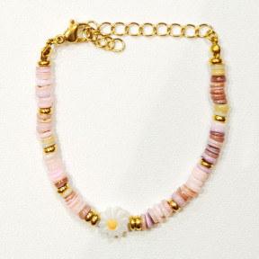 Bracelet Multipierres Nacre Enfant avec Pâquerette Acier Plaqué Or 13 + 5 cm