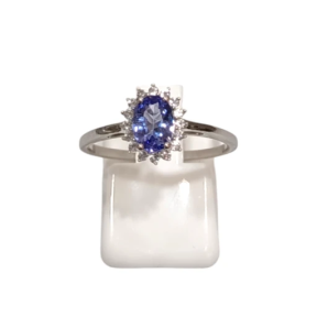 Bague Tanzanite Claire Ovale Facetté Zirconium Argent 925 Taille 59