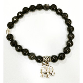 Bracelet Obsidienne Argentée avec Breloque Eléphant Pierres Rondes 8mm