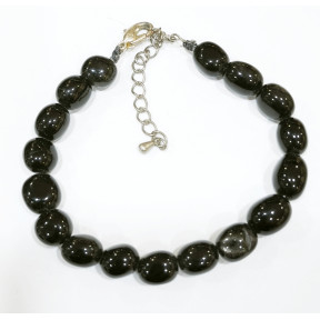 Bracelet Obsdienne Argentée Forme Olive avec Fermoir 17 + 7 cm