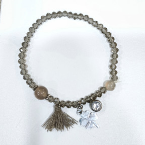 Bracelet Swarovski Fumé Perles de 4mm avec Breloque Trèfle