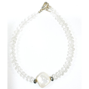 Bracelet Cristal de Roche Pierres de 4mm Facettées et Nacre avec Fermoir 18 cm