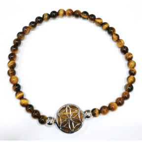 Bracelet Œil de Tigre Pierres Rondes 6mm Fleur de Vie
