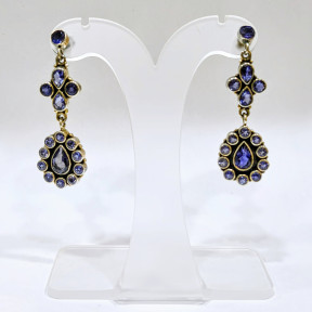 Boucles Tanzanite Pierres Gouttes et Rondes Facettées Argent 925