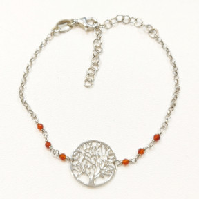 Bracelet Grenat Orange Facetté Arbre de Vie 1.5 cm Argent 925 15 + 5 cm