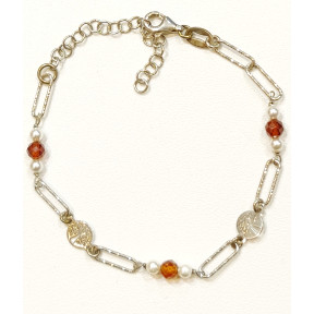 Bracelet Grenat Orange Facetté Mini Arbres de Vie 5mm Argent 925 15 + 5 cm