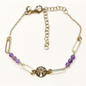 Bracelet Améthyste Facetté Mini Arbre de Vie 5mm Argent 925 15 + 5 cm
