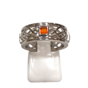 Bague Cornaline Carrée Facettée Argent 925 Ciselé Taille 56