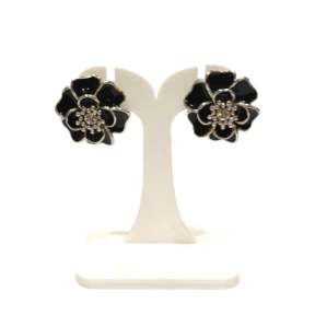 Boucles Swarovski et Bakélite Noir et Argenté Acier Inox