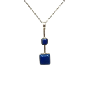 Pendentif Lapis-Lazuli Carrés avec Chaîne 42cm Argent 925
