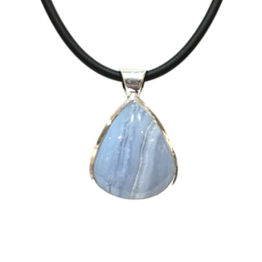 Pendentif Calcédoine Goutte avec Cordon Caoutchouc Argent 925