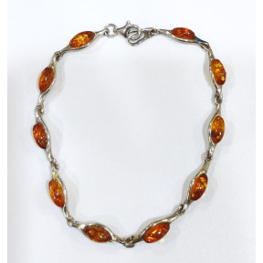 Bracelet Ambre Baltique 10 Pierres 7mm Serties Argent 925 18 cm