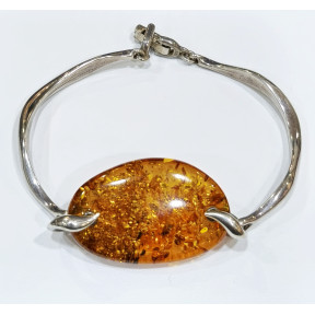 Bracelet Ambre Baltique Pierre 3.5 cm Cognac Argent 925 avec Fermoir