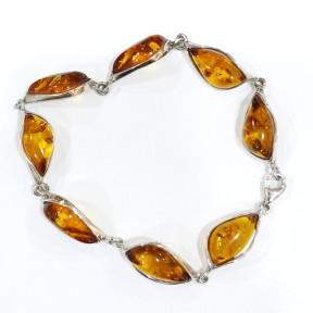 Bracelet Ambre Baltique 8 Pierres 15mm Serties Argent 925 18 cm