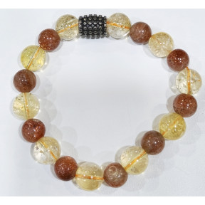 Bracelet Citrine 10mm et Pierre de Soleil 8mm avec Insert Acier