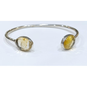 Bracelet Citrine Pierres Ovales 12mm Serties Argent 925 Ajustable