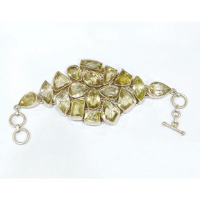 Bracelet Citrine Citron Pierres Facettées Sertie Argent 925 Réglable (19 cm Max)