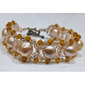 Bracelet Perles d'Eau Douce et Swarovski avec Fermoir Acier 19 cm