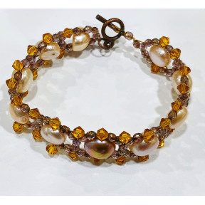 Bracelet Perles d'Eau Douce et Swarovski avec Fermoir Cuivre 19 cm