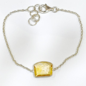 Bracelet Citrine Pierre Facettée 10x12mm Chaînette Argent 925 avec Fermoir 17 + 3 cm