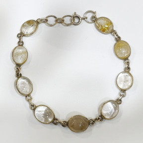 Bracelet Citrine 9 Pierres Ovales 10mm Serties Argent 925 avec Fermoir 19 cm