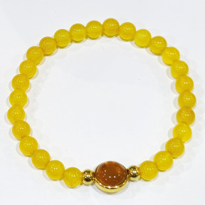 Bracelet Jade Jaune 6mm et Cabochon Jade Orange 10mm