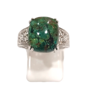 Bague Chrysocolle Rectangulaire Argent 925 Ciselé Taille 56+