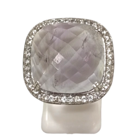 Bague Améthyste Carrée Facettée et Topaze Blanche Argent 925 Taille 51+