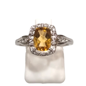 Bague Citrine Rectangulaire Facettée et Topaze Blanche Argent 925 Taille 58
