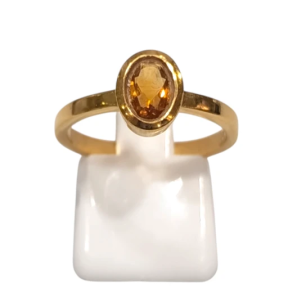Bague Citrine Ovale Facettée Argent 925 Plaqué Or Taille 54