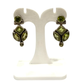 Boucles Péridot Navette Carré et Rond Facetté Argent 925
