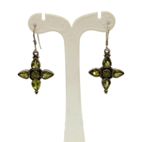 Boucles Péridot Goutte et Rond Facetté Etoile Pendent Argent 925