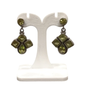 Boucles Péridot Carré Goutte et Rond Facetté Argent 925