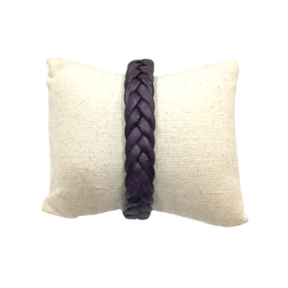 Bracelet Cuir Tressé Violet avec Acier 19,5 + 1,5cm