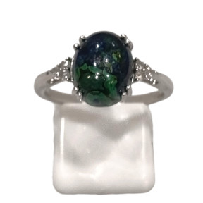 Bague Azurite Ovale et Topaze Blanche Ronde Facettée Argent 925 Taille 57