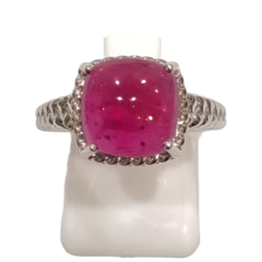 Bague Rubis Carré Argent 925 Ciselé Taille 54+