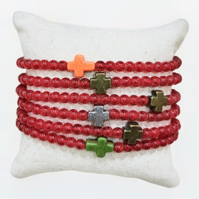 Bracelet Perles de Verre Rouge 4mm Croix Enfant