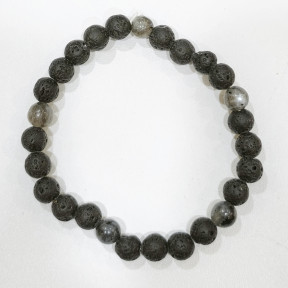 Bracelet Pierre de lave et Larvikite Pierres Rondes 6mm