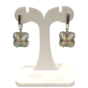 Boucles Opale Ovale Emeraude et Topaze Blanche Ronde Trèfle à 4 Feuilles Argent 925