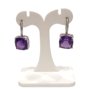 Boucles Améthyste Carrée Facettée Argent 925 Ciselé