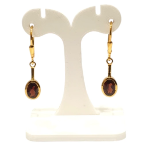 Boucles Grenat Rouge Ovale Facetté Argent 925 Plaqué Or