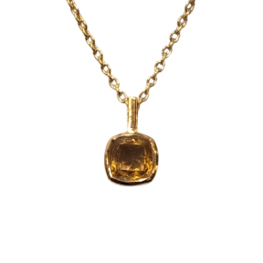 Pendentif Citrine Carrée Facettée avec Chaîne 40+5cm Argent 925 Plaqué Or "Vermeil"