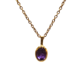 Pendentif Améthyste Ovale Facettée avec Chaîne 40+5cm Argent 925 Plaqué Or "Vermeil"