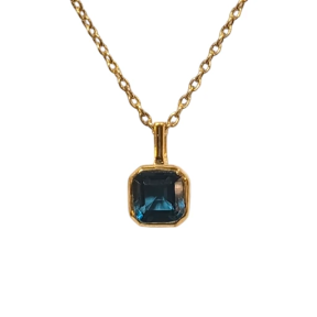 Pendentif Topaze Bleue de Londres Carrée Facettée avec Chaîne 40+4,5cm Argent 925 Plaqué Or "Vermeil"