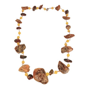 Collier Ambre Baltique Brute et Pierres Rondes avec Fermoir 76 cm