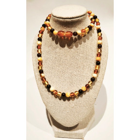 Collier Ambre Baltique Multicolore Pierres Rondes 5mm avec Fermoir à Vis 45 cm